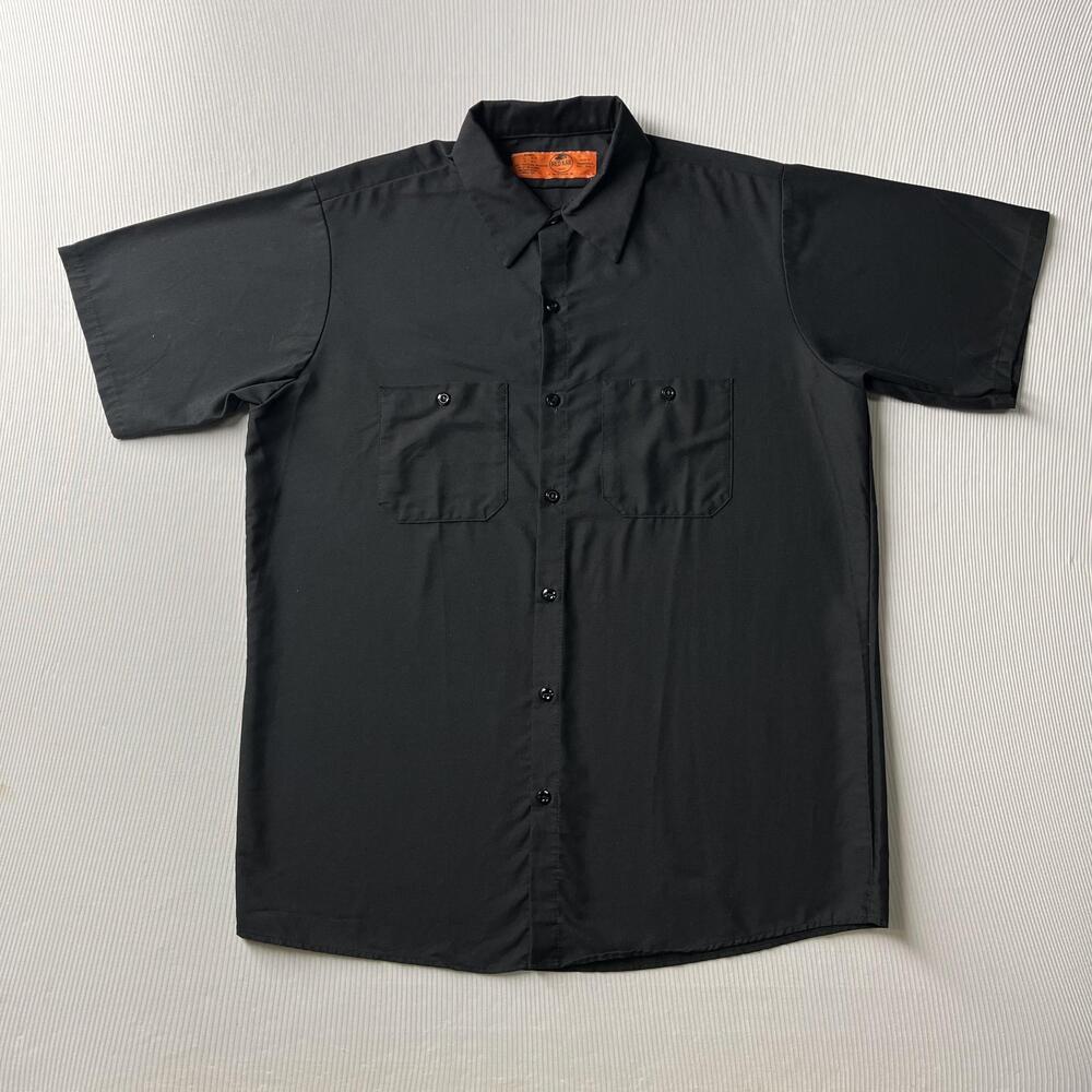 Red Kap Shirt Mens L Black Solid Short Sleeve Button Up Pockets Workwear Uniform